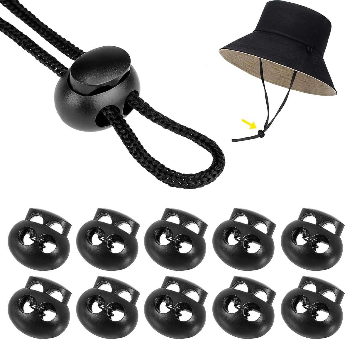 Amazon.co.jp: UrbanPulse コードストッパー 2つ穴 6mm 黒 10個入 紐