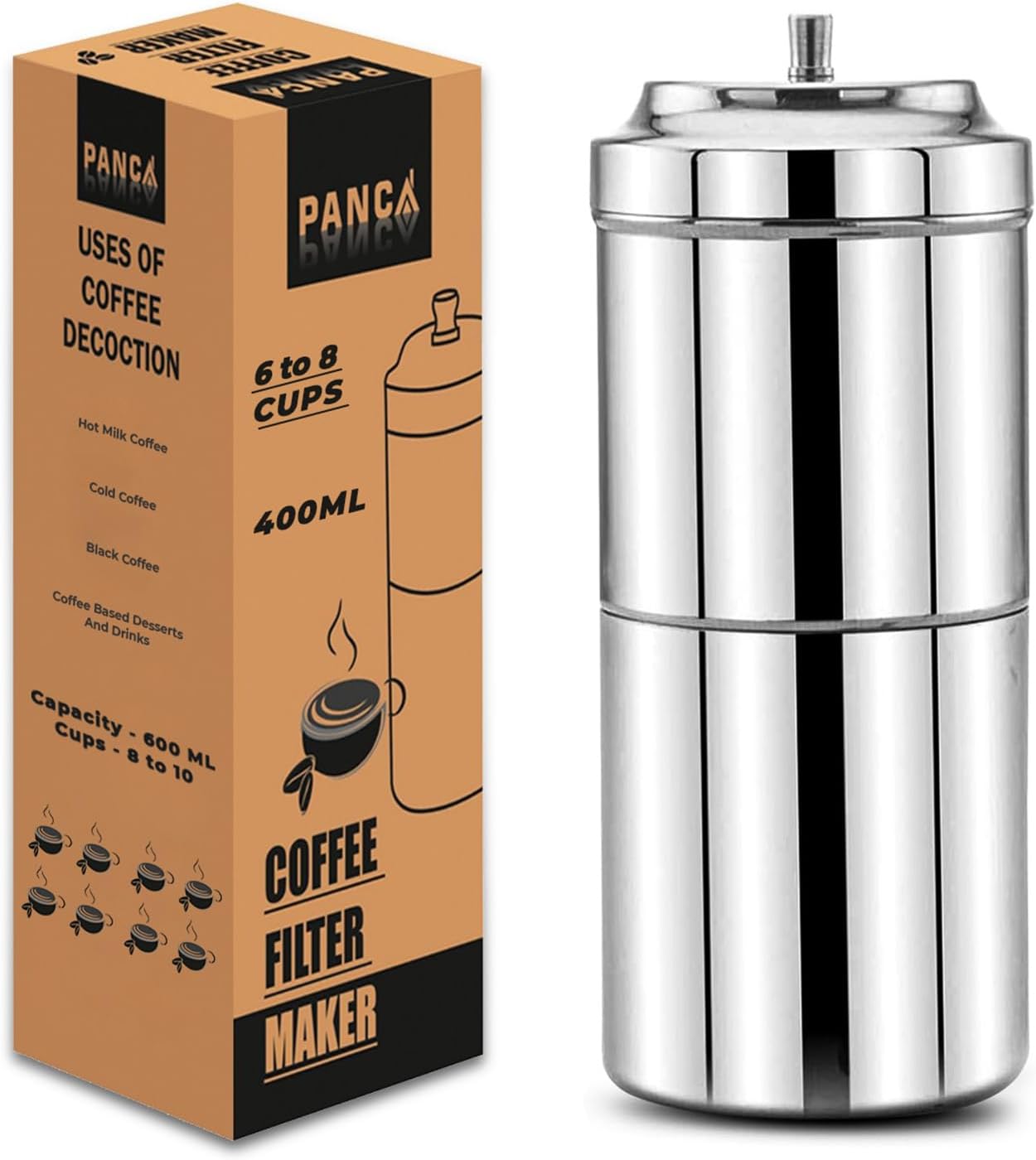 PANCA Stainless Steel Filter Coffee Maker Big Size,6-8 cups, 400 ml