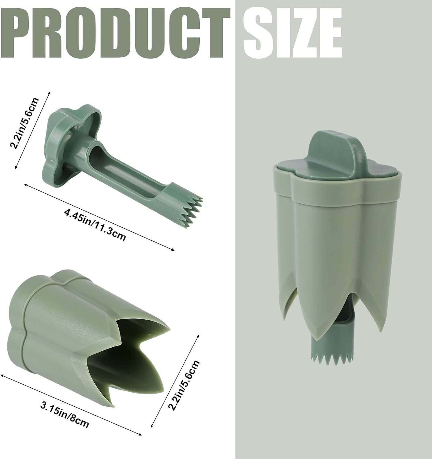 2pcs Pepper Corer, 4.45x2.2x2.2in/11.3x5.6x5.6cm ABS Material Pepper Deseeder 2 in1 Fruit Corer Cutter Kitchen Essential for Kitchen Home Family Camping(Green)
