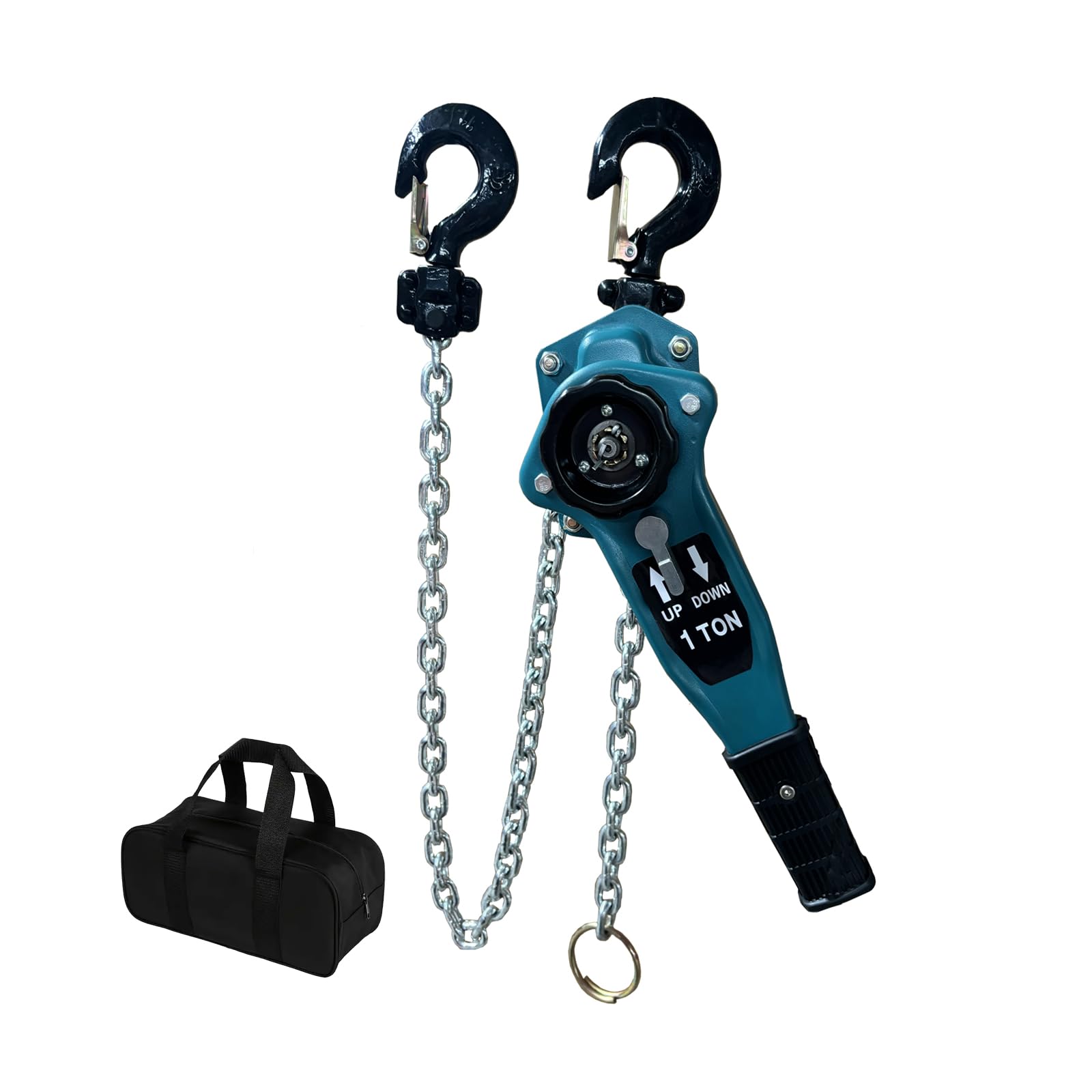 Sollevatore manuale a catena da 1,5 m, resistente blocco di sollevamento manuale a catena, capacità di 1002,4 kg, con borsa per il trasporto, per garage, officina, costruzione, sollevamento, 1,0 t x