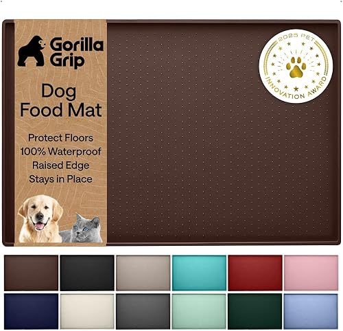 Miniatura 18 de GORILLA GRIP Alfombrilla de alimentación para mascotas 100% impermeable con bordes elevados de silicona libre de BPA, alfombrillas para comida