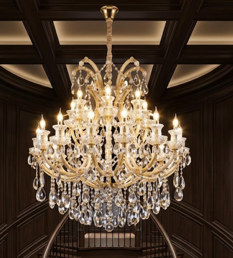 Sanleen 24 Light Glass Crystal Candle Chandelier for Living Room & Dining Area | Luxury Hanging Ceiling Light for Duplex, Staircase & Banquet Hall | Premium Designer Crystal Chandelier-image-43