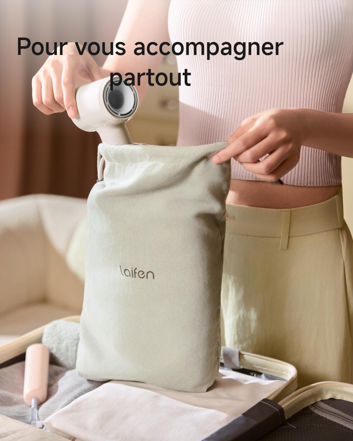 Laifen Air Sèche-Cheveux Ultra-Léger 280 g, 200 Millions d'Ions Négatifs, Séchage Rapide en 3 Min, Silencieux 60 dB avec Mode Enfant & Embout Lissant, Idéal pour le Voyage (Beige Thé au Lait)