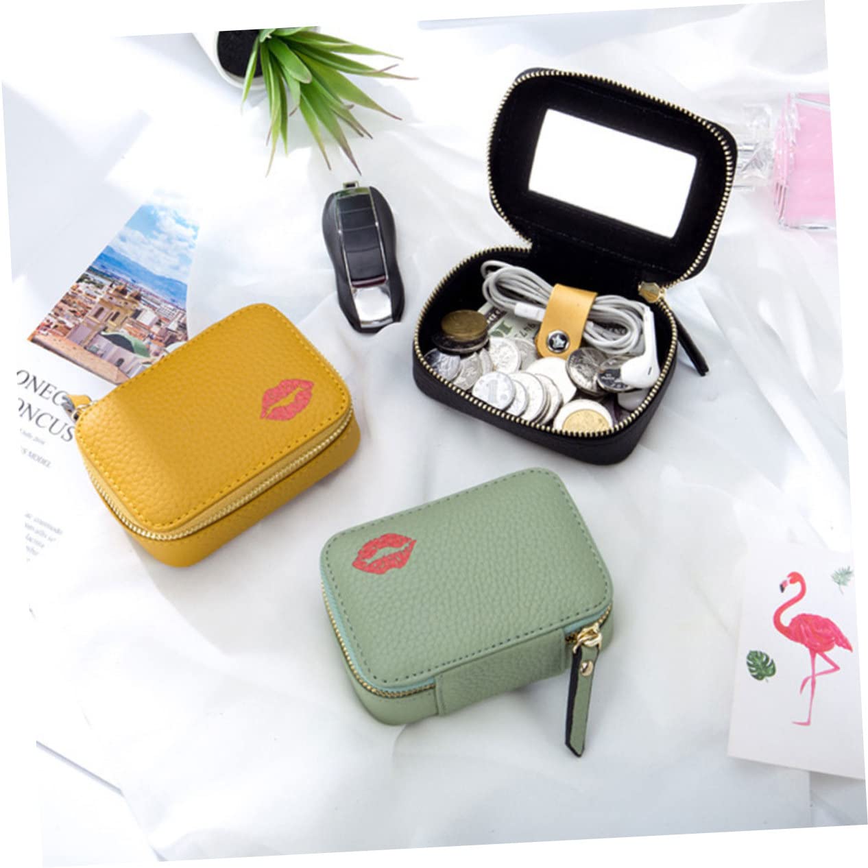 Borsa per Trasporto del Rossetto Astuccio per Trucco Semplice Borsa da Viaggio per Rossetto Specchio Portatile