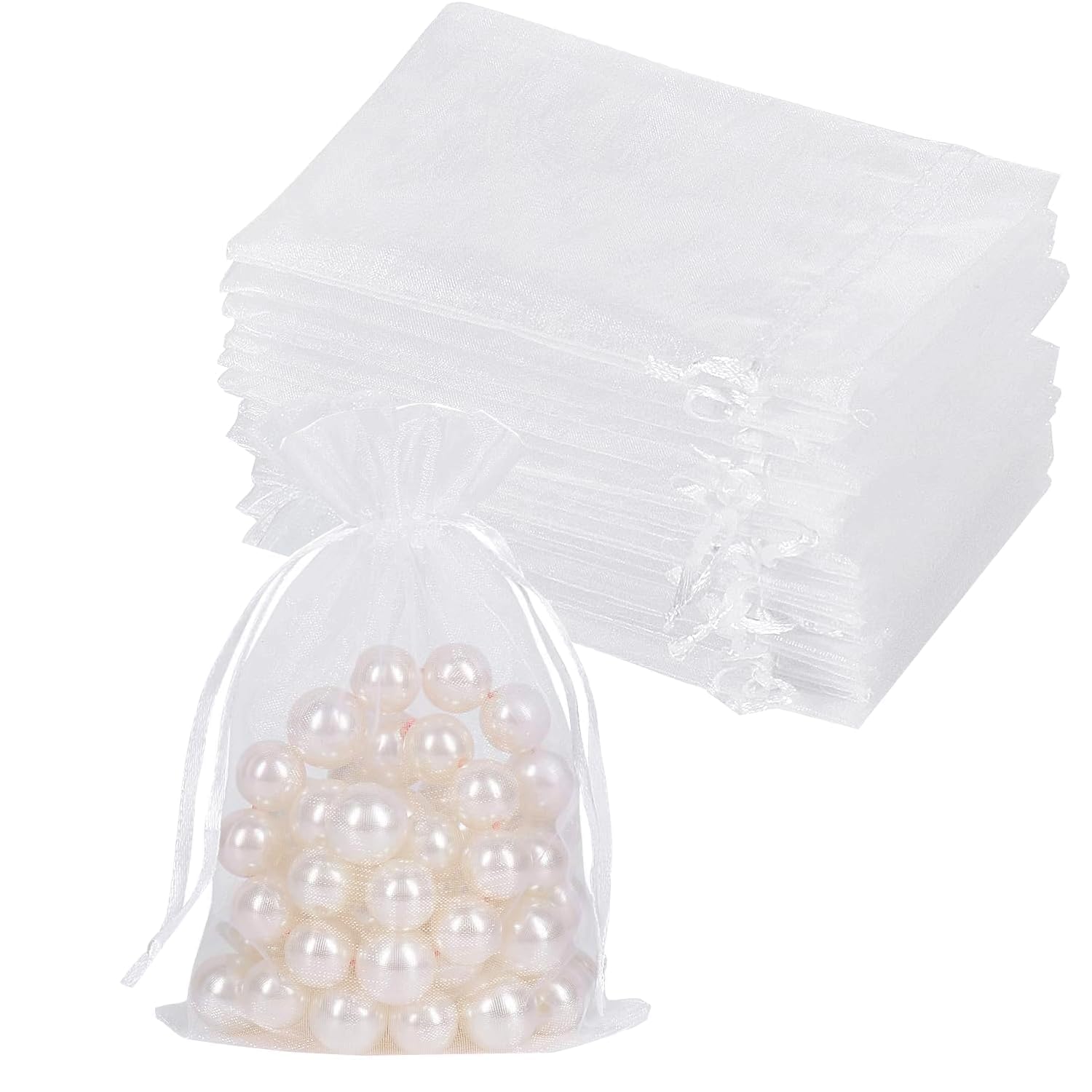 100pcs 10x15cm White Drawstring Jewellery Pouches | Gift Bags for Jewellery, Makeup, Candy, Christmas & Party Favours