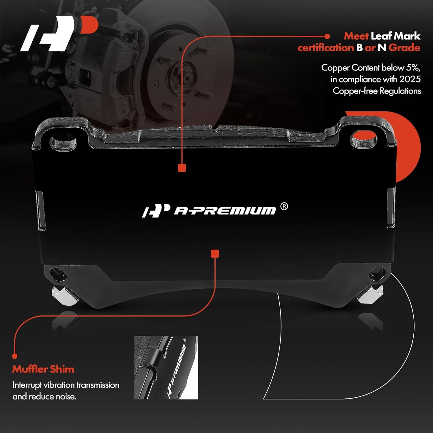 A-Premium Front Ceramic Brake Pads Set Compatible with Hyundai Genesis 2009-2014, Equus 2011-2011, 4-Pack