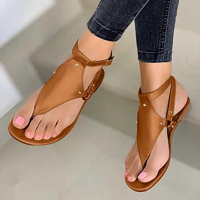Womens Flat Sandals Comfortable Gladiator Sandals for Women Dressy Summer Ankle Strap Flip Flops