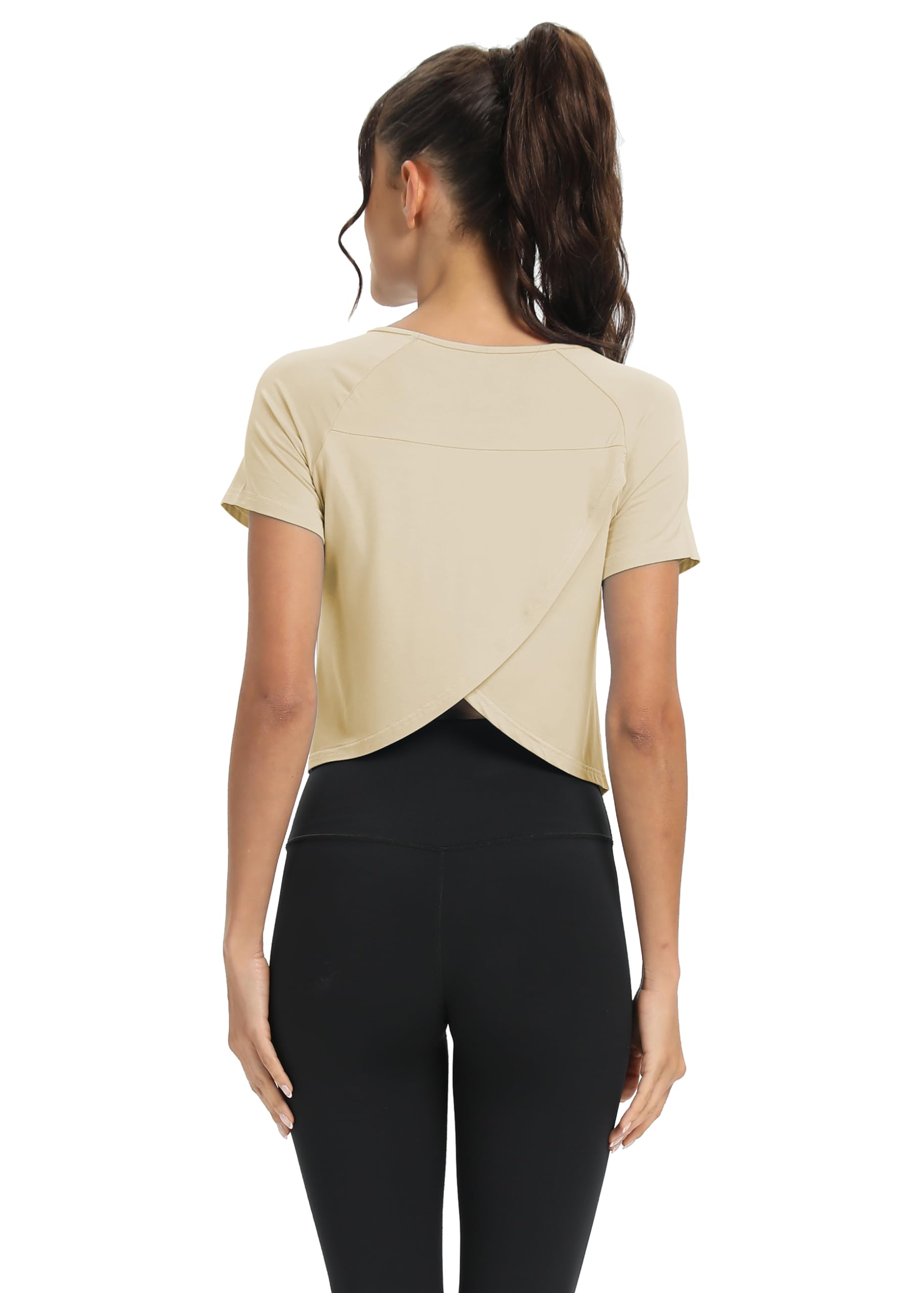 Mippo Camisetas de entrenamiento para mujer, Ropa Deporte, recortadas, espalda dividida, atlética, gimnasio, ejercicio, ajuste holgado, Albaricoque, Large