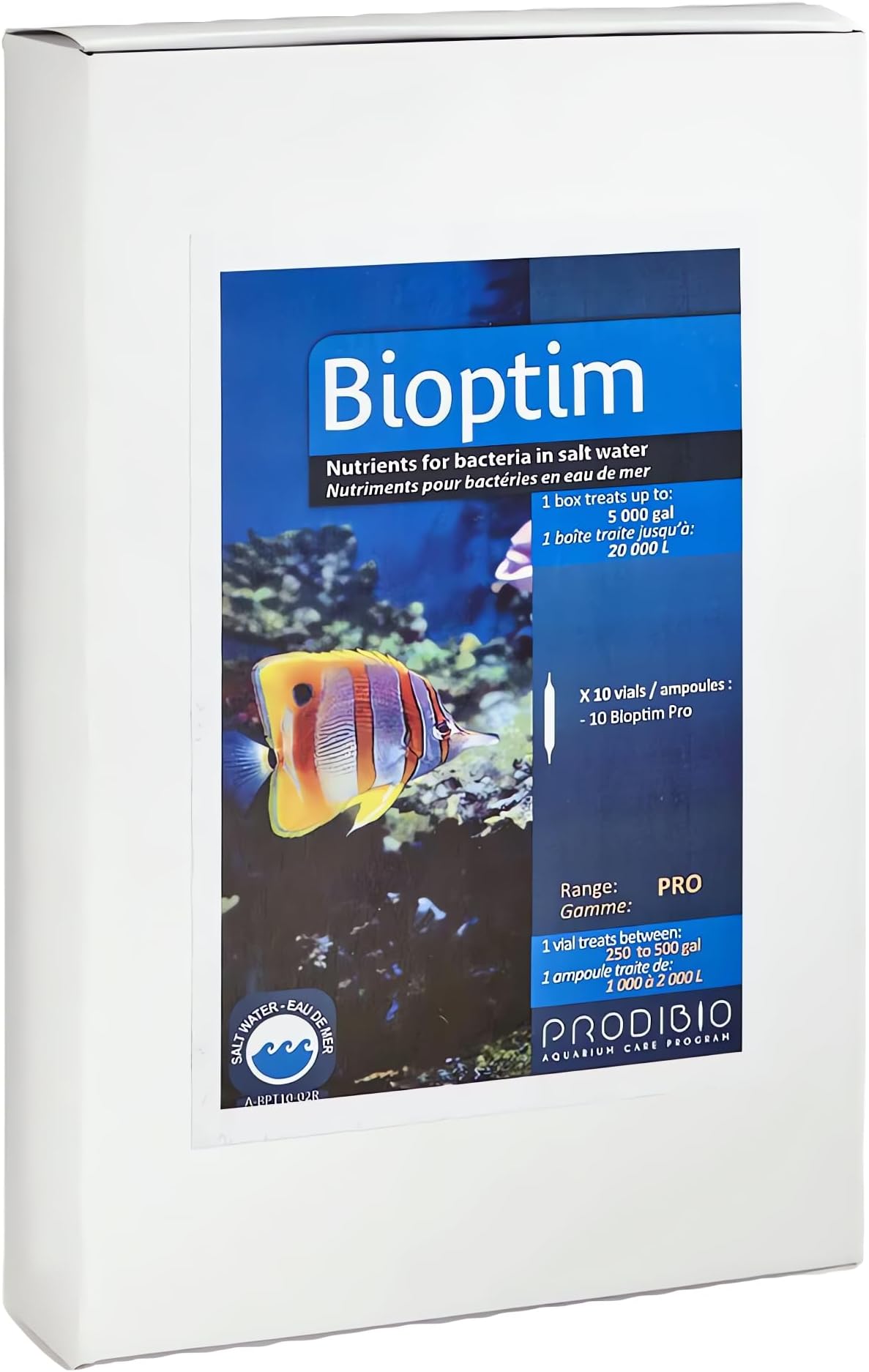 Prodibio Bioptim Pro, Nutrients for Bacteria, Saltwater, 10/10 mL Pro vials, 250 gal and up