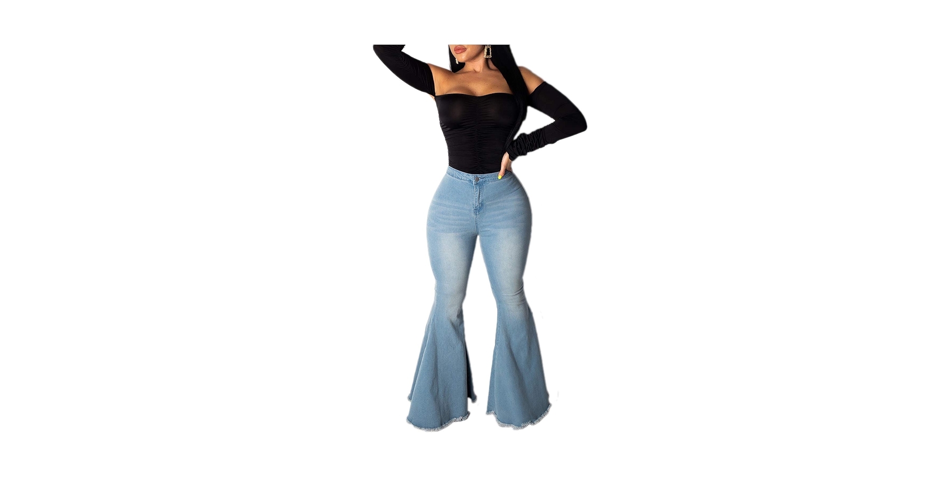 STAY CHIC High Waist Flare Bell Bottom Denim Pants Great
