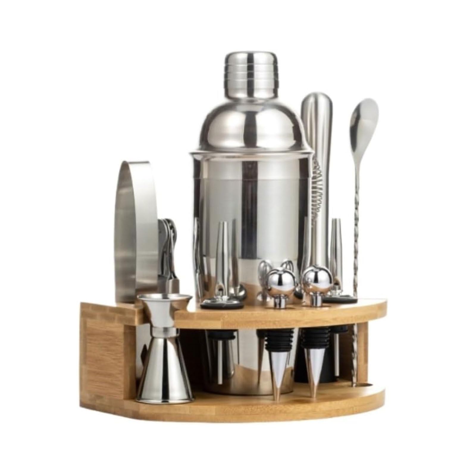 12-teiliges Cocktail-Set aus Edelstahl mit Bambusständer, Barkeeper-Shaker und Bar-Werkzeugset for Zuhause(750ml)