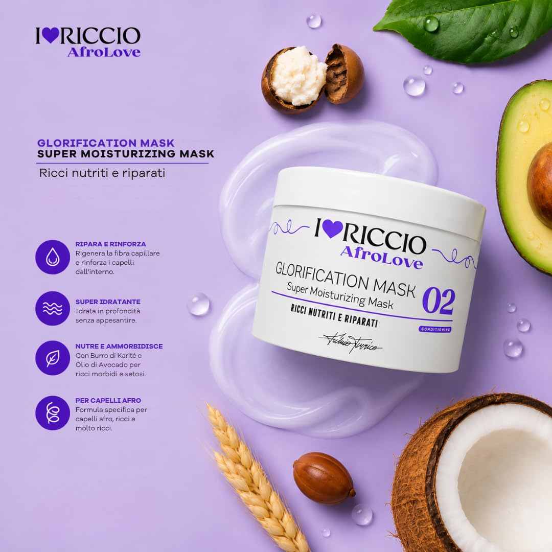 I Love kręcone Glorification maska super nawilżająca maska AfroLove naprawia i wzmacnia włosy, przeznaczona do włosów Afro, z masłem shea i olejem awokado, 500 ml