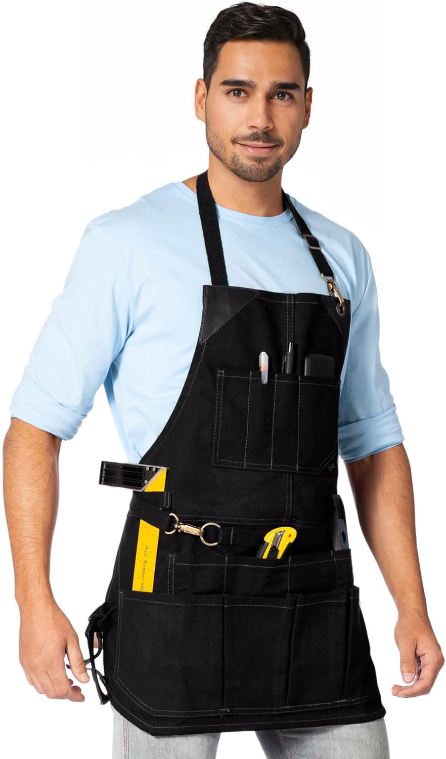 Under NY Sky Tool Black Apron – Heavy-Duty Waxed Canvas, Leather Reinforcement, Extra Pockets – Adjustable for Men and Women – Pro Mechanic, Woodworker, Blacksmith, Plumber, Electrician, Welder Aprons