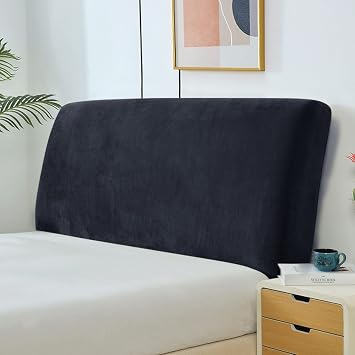 Velvet Bed Headboard Slipcover Full Queen Cal King, Stretch Bed Headboard Cover Soft Dustproof Cover for Bedroom Decor Bed Head Protector Black,Cal King Headboard Length 71"-75"