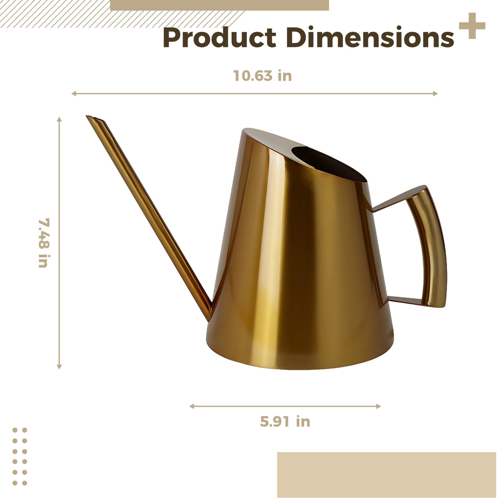 Złota konewka ze stali nierdzewnej, 1500 ml, długa wylewka do roślin z ergonomicznym uchwytem, stożkowa konstrukcja do wnętrz, ogrodu i biura