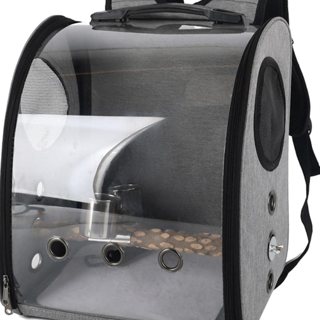 Compact Carrier for Birds with Clear View and Travel Features, Gray