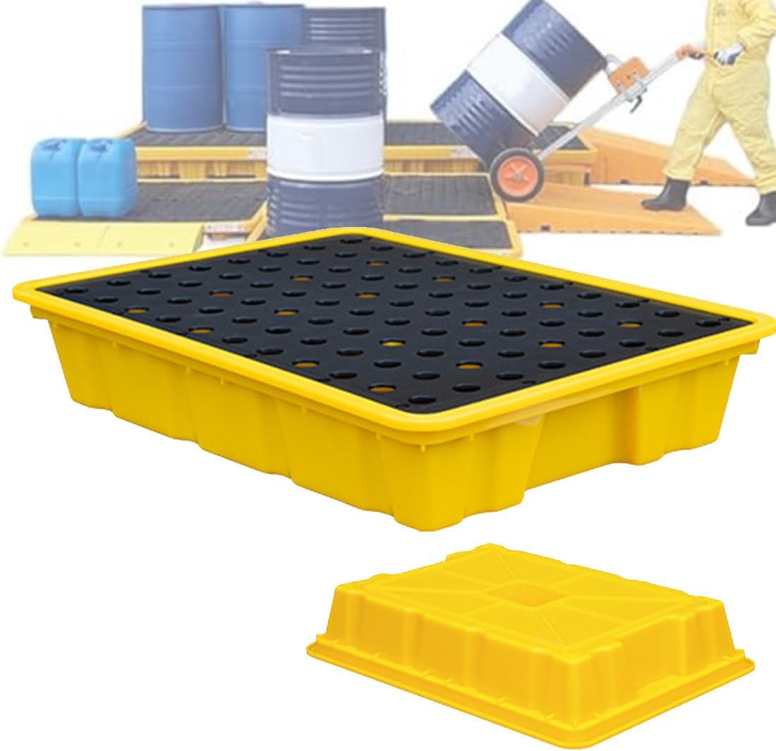 Spill Containment Platform with Drain, Anti-Slip Large Plastic Tray, Leakproof Detachable for Industrial Use