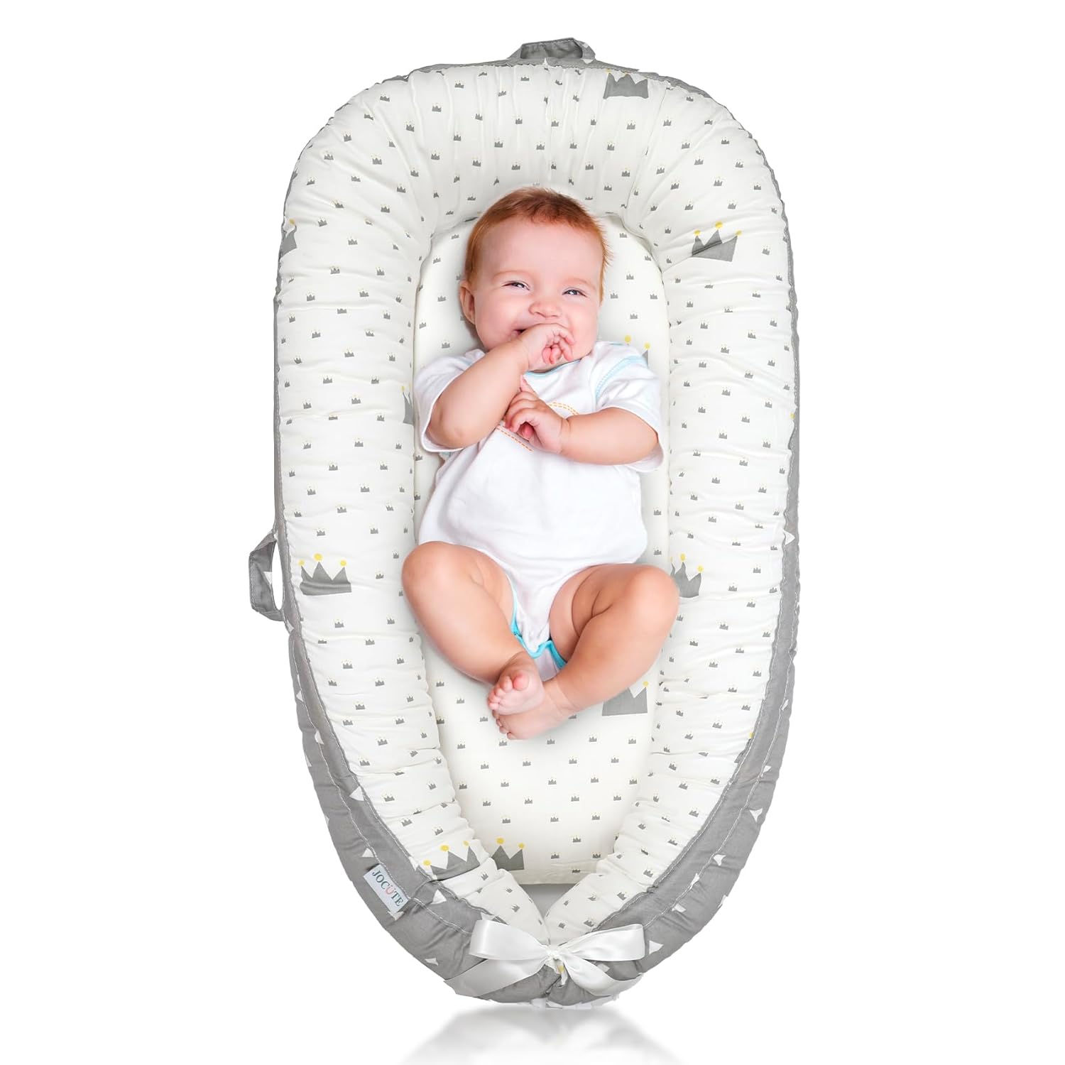Baby Lounger for Newborn Cover - Newborn Lounger for 0-12 Months, Breathable & Portable Infant Lounger - Adjustable Cotton Soft Baby Floor Seat for Travel, Newborn Essentials -Crown