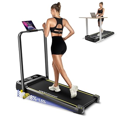 Foldable Treadmill with Incline, Walking Pad with Handle Bar 3 Level Incline, Portable Folding Treadmills for Home/Office 300 Lbs Capacity, Quiet Desk Treadmill with Remote Control & APP
