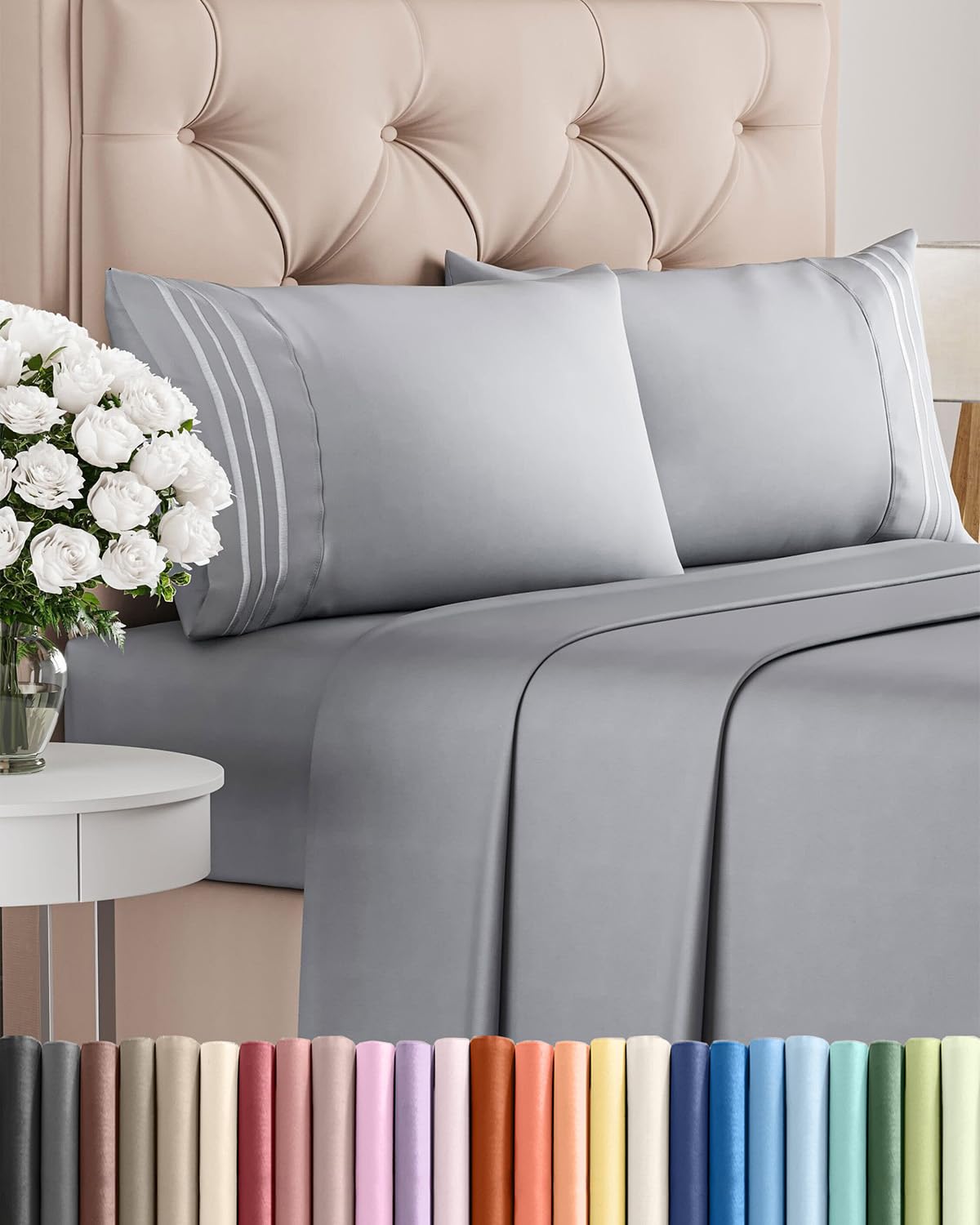 Full Size 4 Piece Sheet Set - Comfy Breathable & Cooling Bed Sheets Set - Hotel Luxury Bedding for Women, Men, Kids, Teens, Boys & Girls - Deep Pockets, Soft and Wrinkle Free - Oeko-Tex - Steel Blue