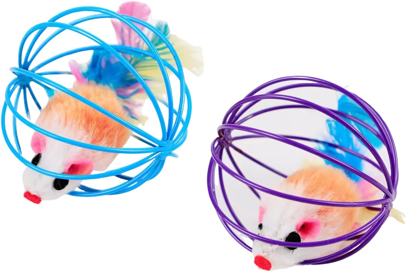 PETS EMPIRE Playing Kitten Pet Supplies Plush Mouse Ball False Mice Cat Toys Rat in Cage (Pack of 2)