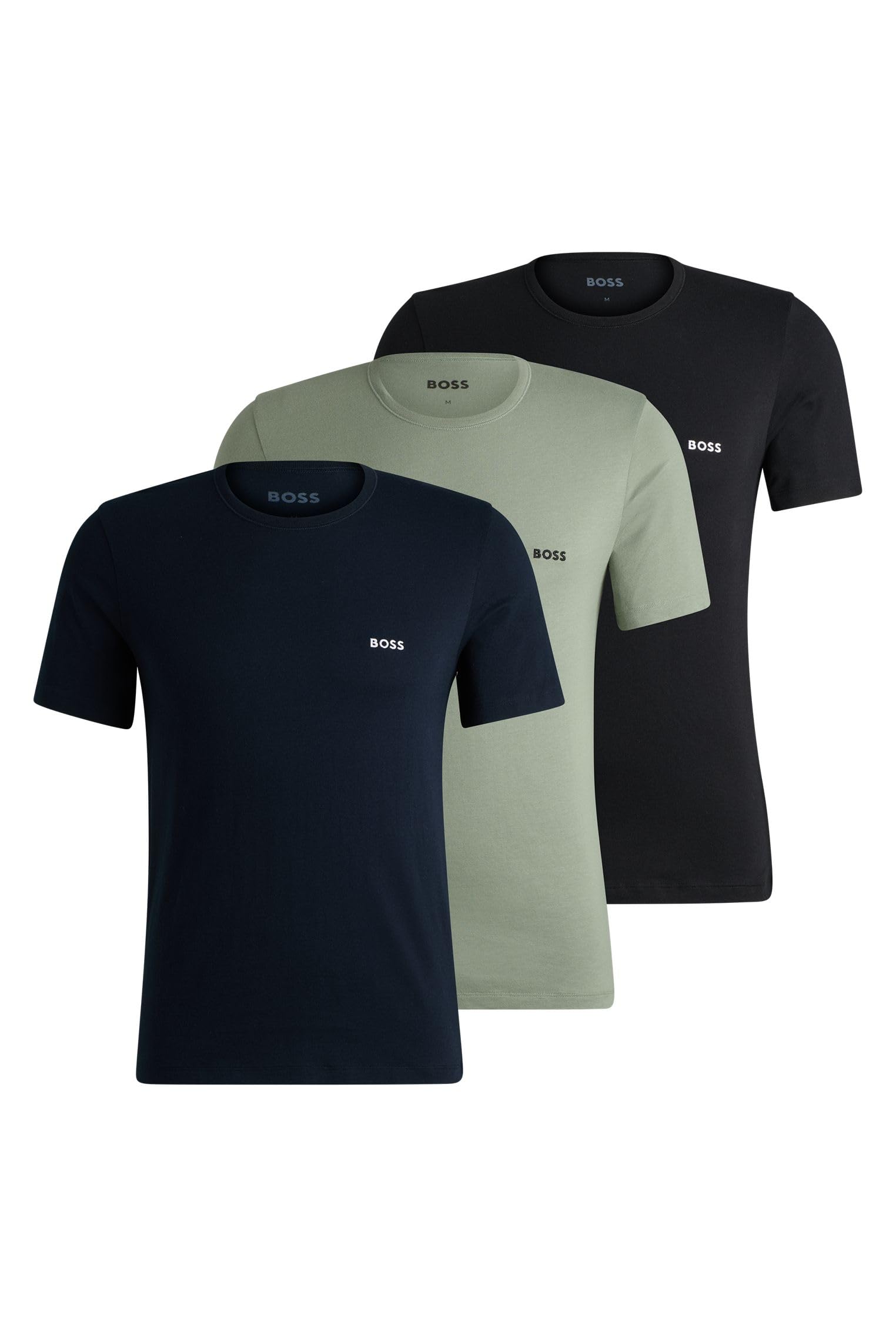BOSS Heren TShirtRN 3P klassieke drie-pack logo ondergoed T-shirts in katoenen jersey, Blauw, L