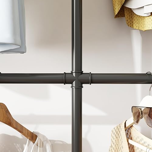 Miniatura 5 de ORSENIGO Perchero industrial para ropa de tubería, perchero de metal resistente con varillas dobles para colgar ropa, montaje en pared, ahorro de