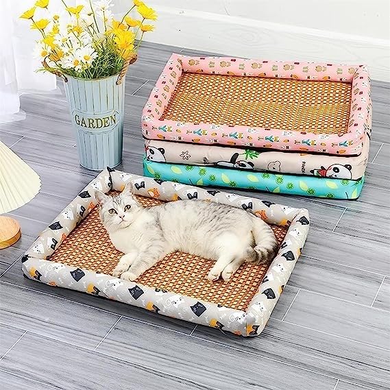 Cat Ice Mat Cooling Bed Mats Pet Cooling Mats Cat Rattan Mat Nest Cat Ice Pad Puppy Cooling Pad Pet Ice Pad Mat for Gatos Perros Square Mat Summer (Color : D, Size : 45 * 60cm)