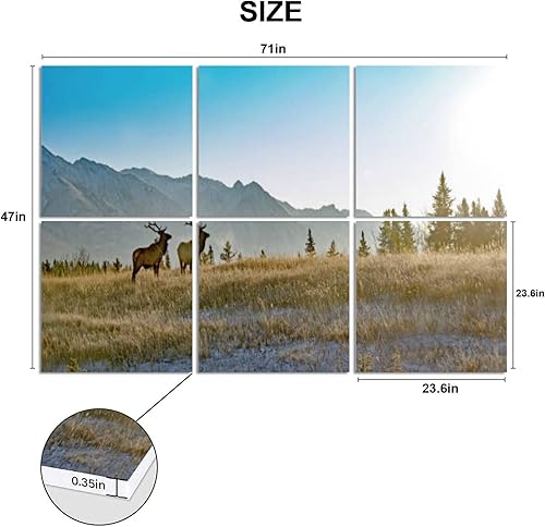 Miniatura 2 de Paquete de 6 paneles acústicos artísticos, dos bull elk Banff National Park autoadhesivos, absorbentes de sonido e insonorizados, tratamiento