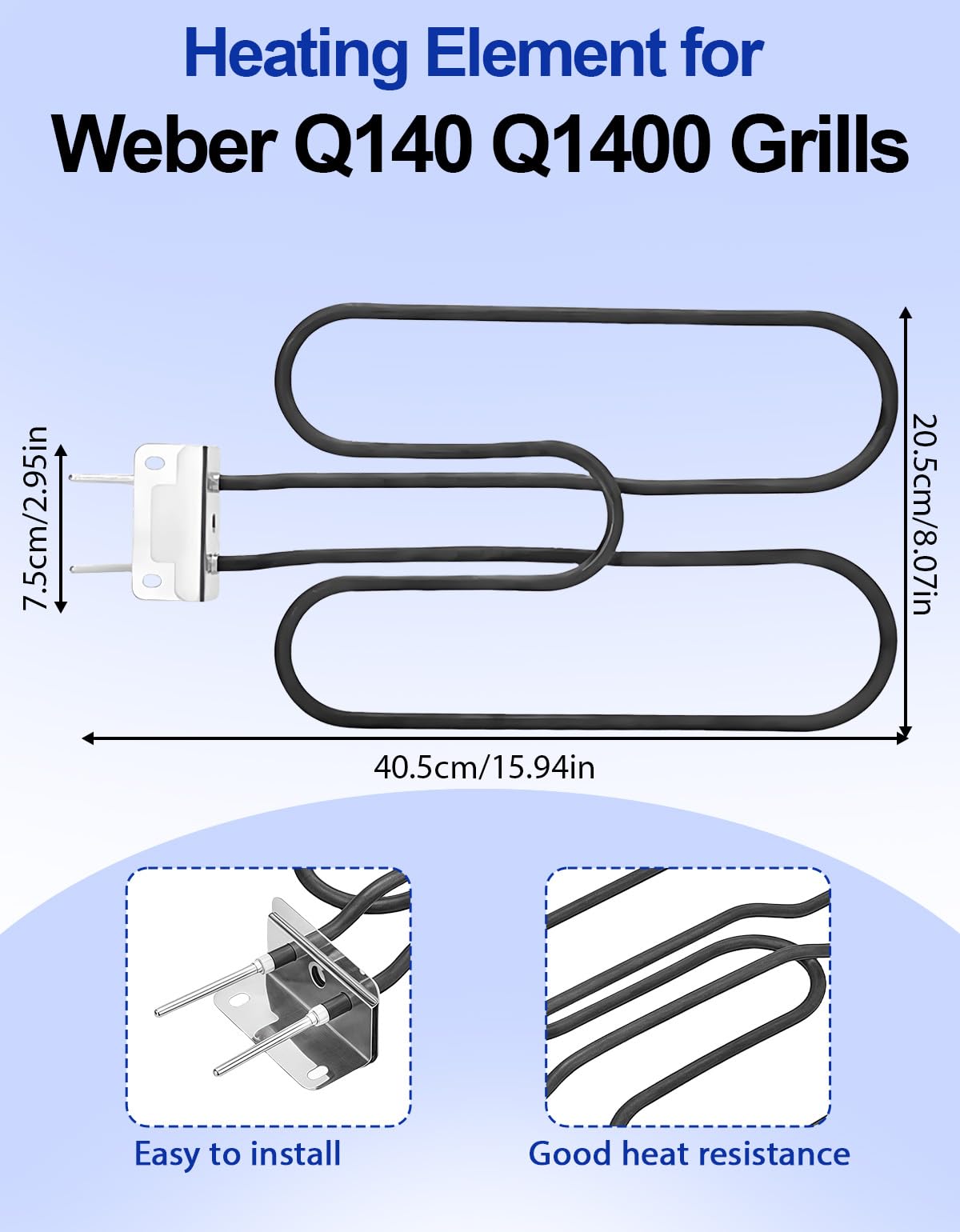Elemento riscaldante di ricambio 66631/65621, Radiante Elettrico per BBQ Weber Q140 Q1400 SUS840, Tubo Bruciatore per Grill per Weber 66631, 80342, 80343, 65620, Resistenza Riscaldante