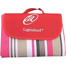 Lightahead Outdoor Picnic Blanket Water-Resistant Foldable Mat for Beach Camping Hiking Spring Summer Red Stripes