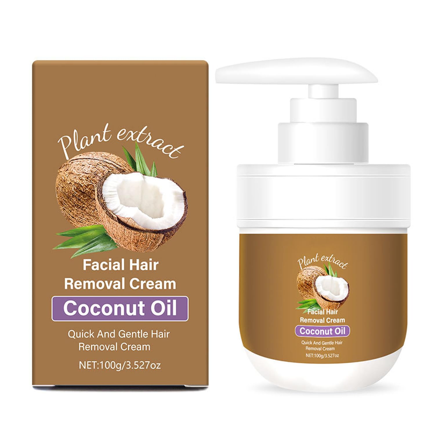 Facial Hair Removal for Women, Coconut Oil Hair Removal Cream, 3.52 fl oz