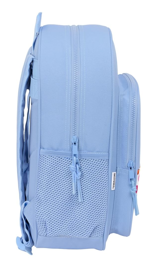 Smiley World Joyful Kinder-Rucksack, anpassbar, recycelbarer Stoff, ideal für Kinder verschiedener Altersgruppen, bequem und vielseitig, Qualität und Widerstandsfähigkeit, 32 x 12 x 38 cm, Hellblau /