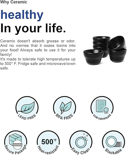 Miniatura 4 de LE TAUCI Tazones pequeños para postre, cuencos de chile, tazas de caldo de 8 onzas para postre de sopa, salsa de salsa de café, juego de 6,