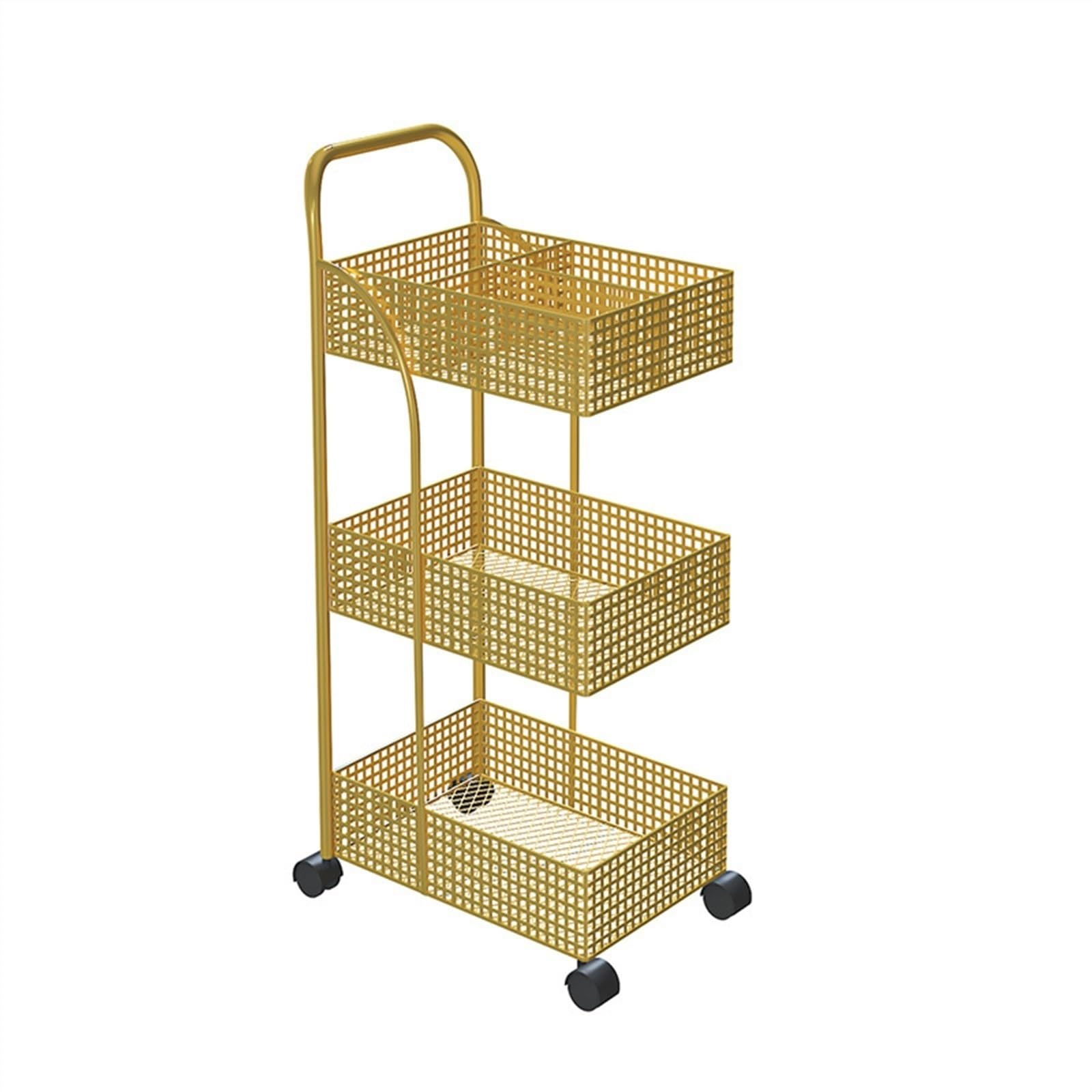 FZL02068LM Serving Trolleys Cart Storage Rack, Bathroom Kitchen Metal, Movable, Wheeled Organization(Golden,Medium)