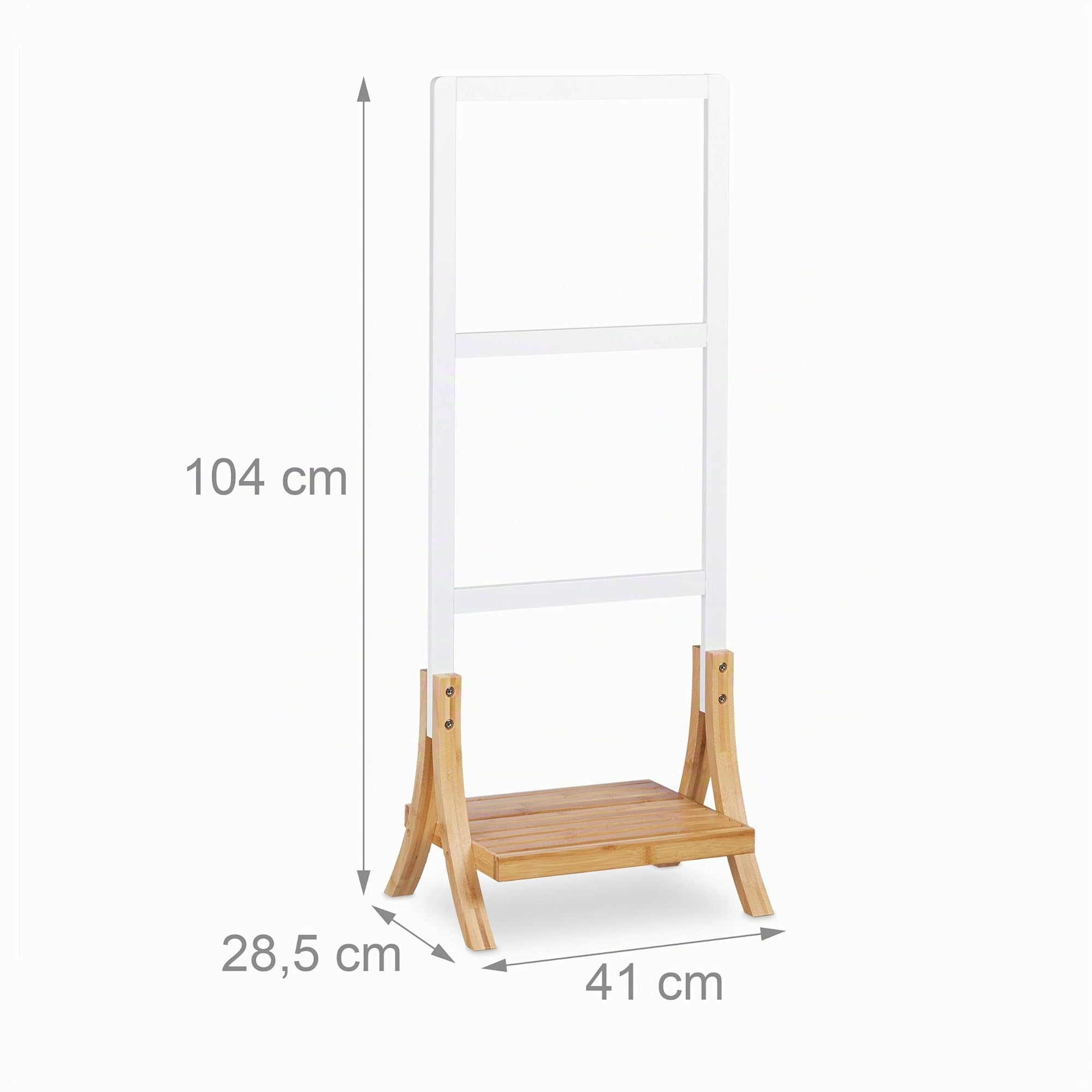 Relaxdays Porte-Serviettes sur Pied, 3 Bras, Salle de Bain, Support Valet, serviteur HxlxP: 104 x 41 x 28,5 cm, Blanc