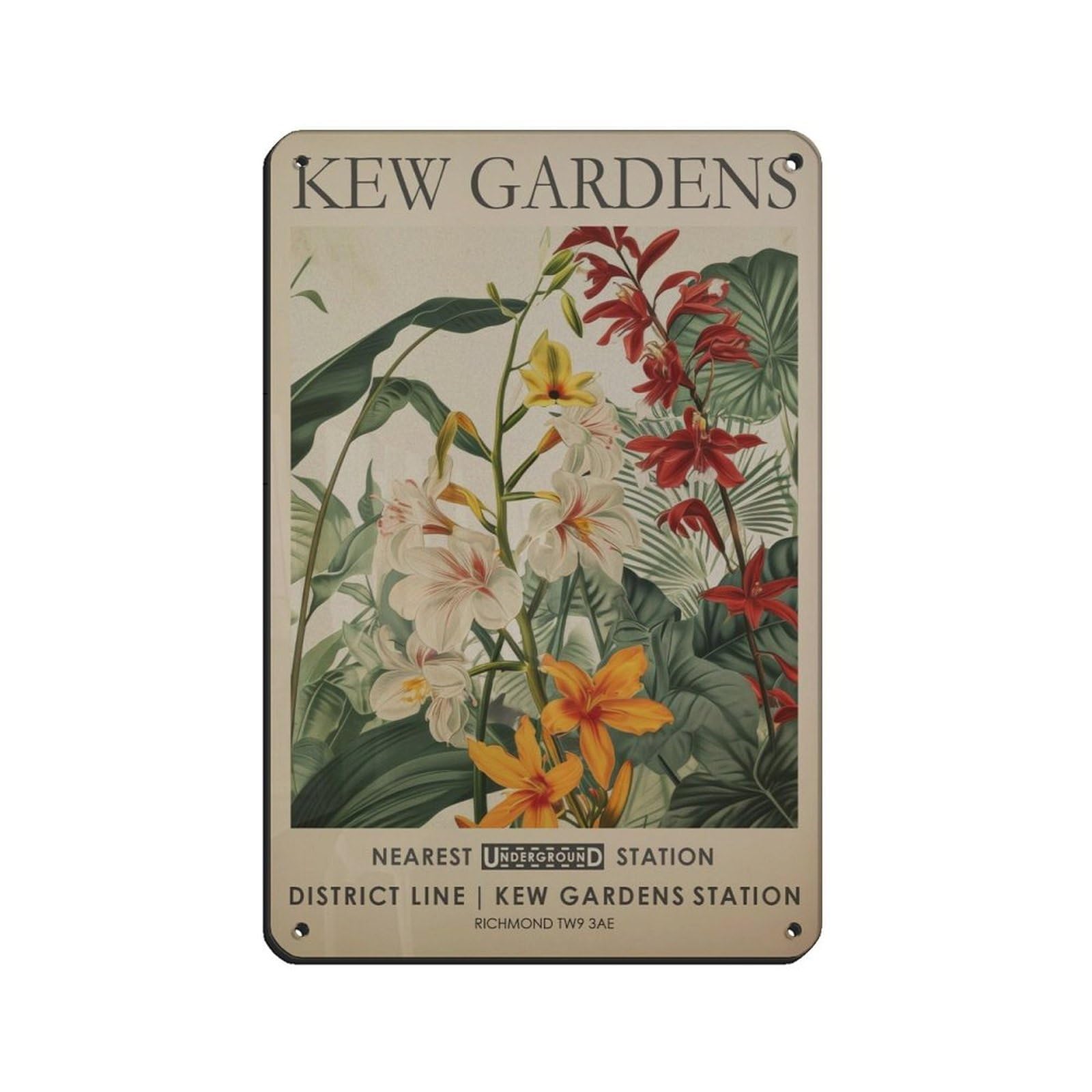 Kew Gardens, Vintage Botanical Art, Vintage Floral Retro Poster Metal Tin Sign Chic Art Retro Iron Painting Bar People Cave Cafe Family Garage Poster Wall Decoration 8x12inch(20x30cm)