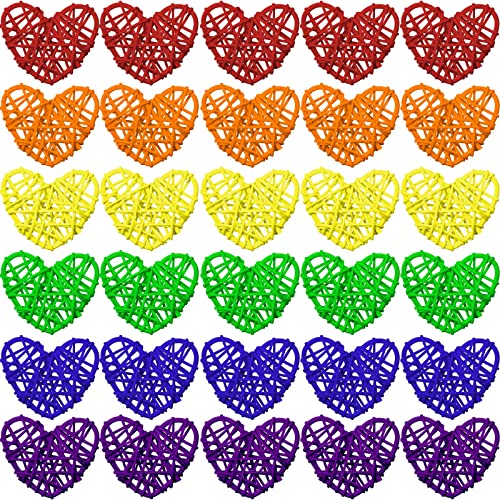 Qunclay 30 Pcs Gay Pride Rattan Ball Rainbow Rattan Balls Decoration Wicker Balls for LGBT Festival Party Wedding Baby Shower Birthday Party DIY Vase Filler Ornament Decoration (2.4 Inch)
