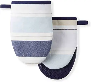 Martha Stewart Thin Stripe Mini Oven Mitt 2-Pack Set, Blue, 5.5"X8"
