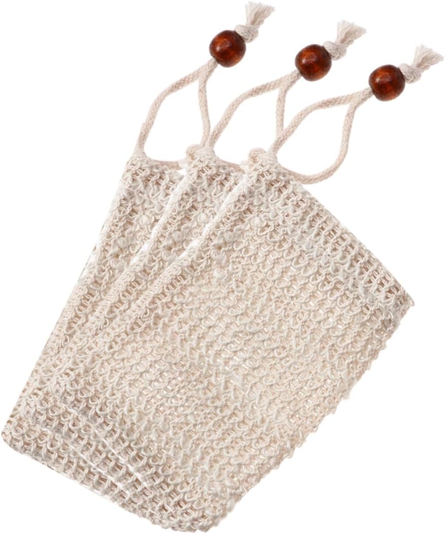 Outanaya Exfoliating Soap Mesh Holder 3pcs Bubble Net Soap Saver Pouch Anti-Slip Design for Body and Facial Cleansing