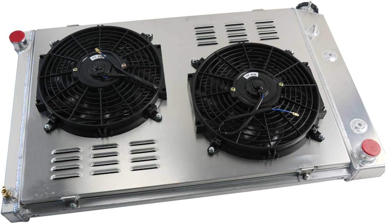 ECMRAD, Replacement for 19811991 ChevyGMC CK C10 C20 C30 C1500 C2500 C3500, 3 Row Alminum Radiator&Shroud Fans Relay Wiring kit