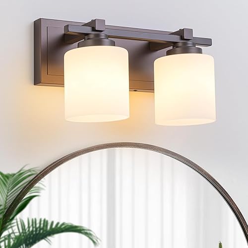 Miniatura 43 de 1 Lámpara Moderna para Baño sobre Espejo, Luces de Tocador Cromadas para Apliques de Pared de Baño con Pantallas de Vidrio Blanco Lechoso, Casquillo