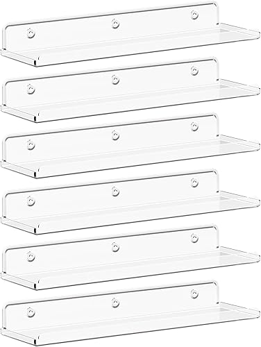 Miniatura 18 de Lifewit Estantes flotantes para pared, paquete de 4 estantes acrílicos blancos de 15 pulgadas, decoración de habitación para estantería/exhibición