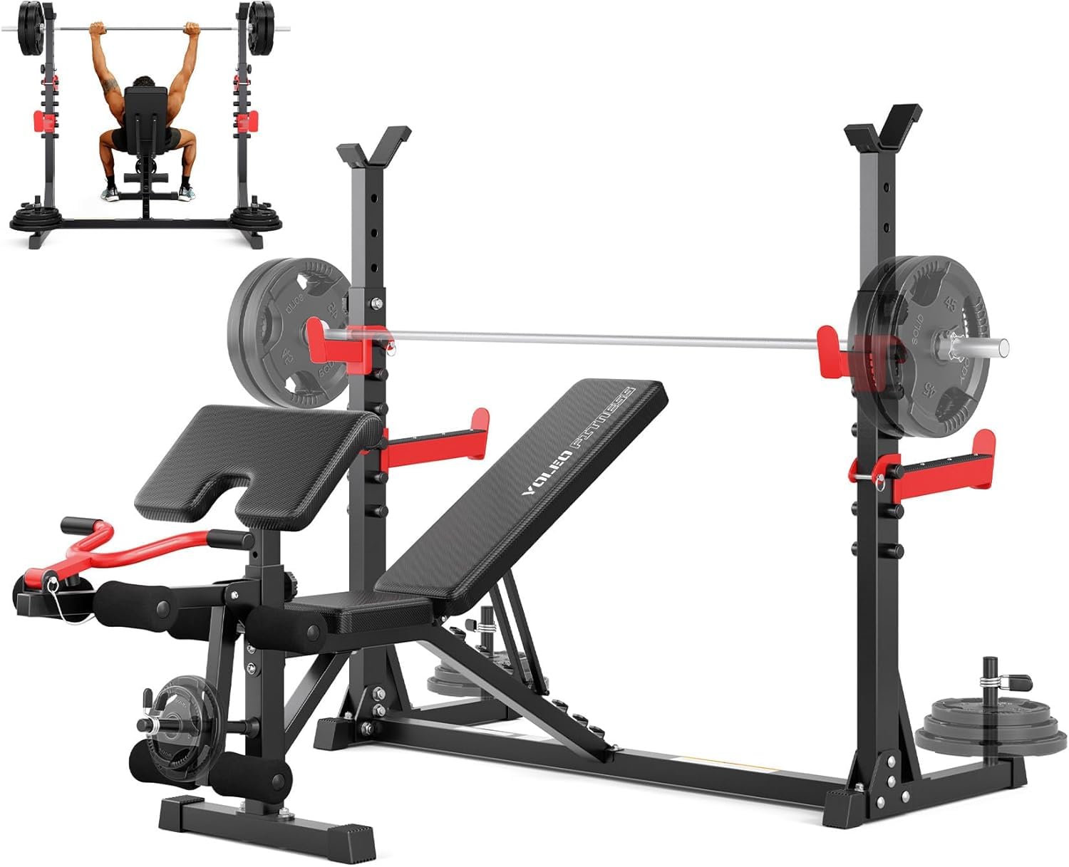 Multifunzione Palestra Casa con Rack Palestra, Panca Piana Bilanciere, Panca Addominali con leg extension leg curl - arm curl - porta