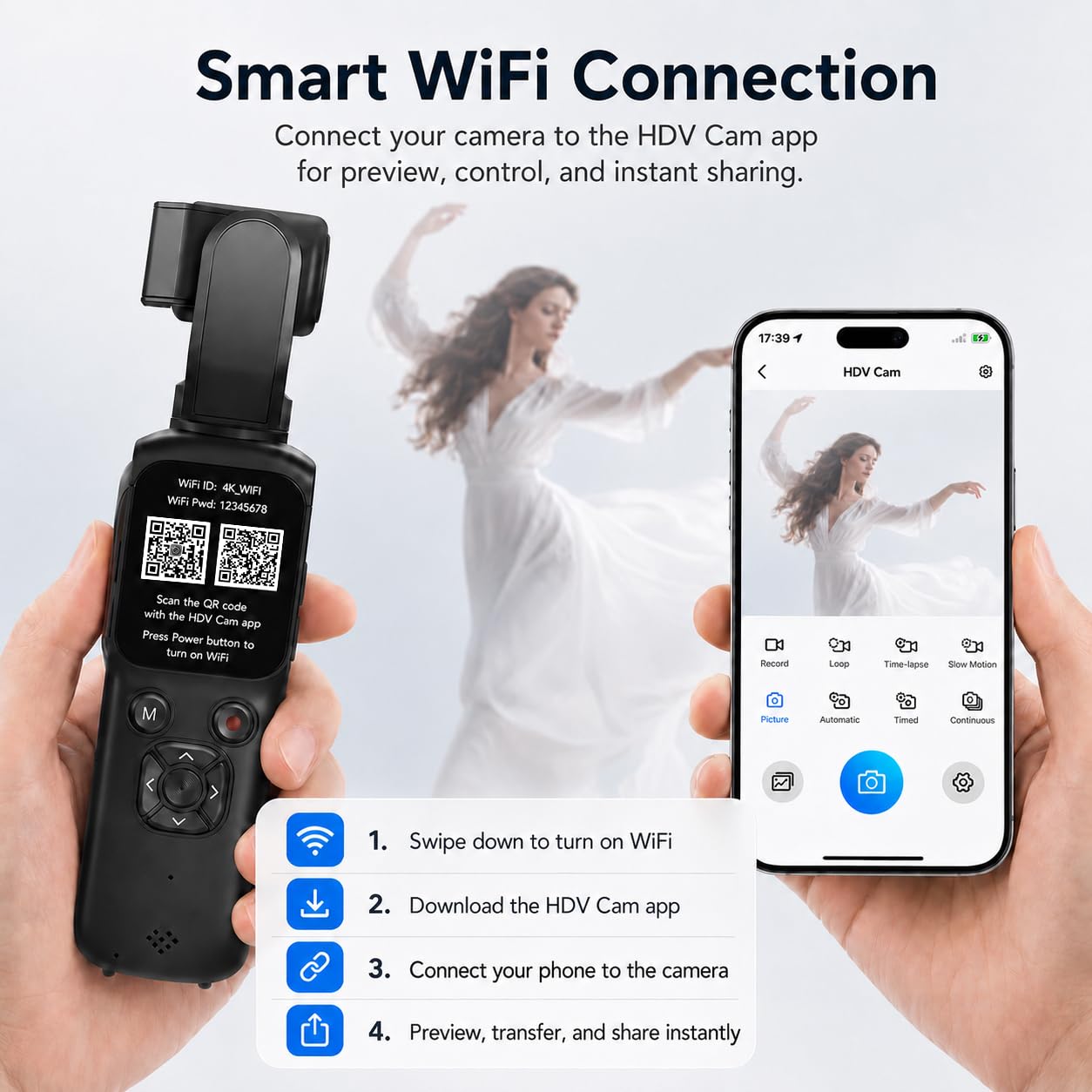 Cámara de vlogging 4K para YouTube, cámara digital de bolsillo de 75 MP con enfoque automático PDAF, lente giratoria de 330°, seguimiento facial IA, pantalla táctil de 1.75 pulgadas, trípode, tarjeta