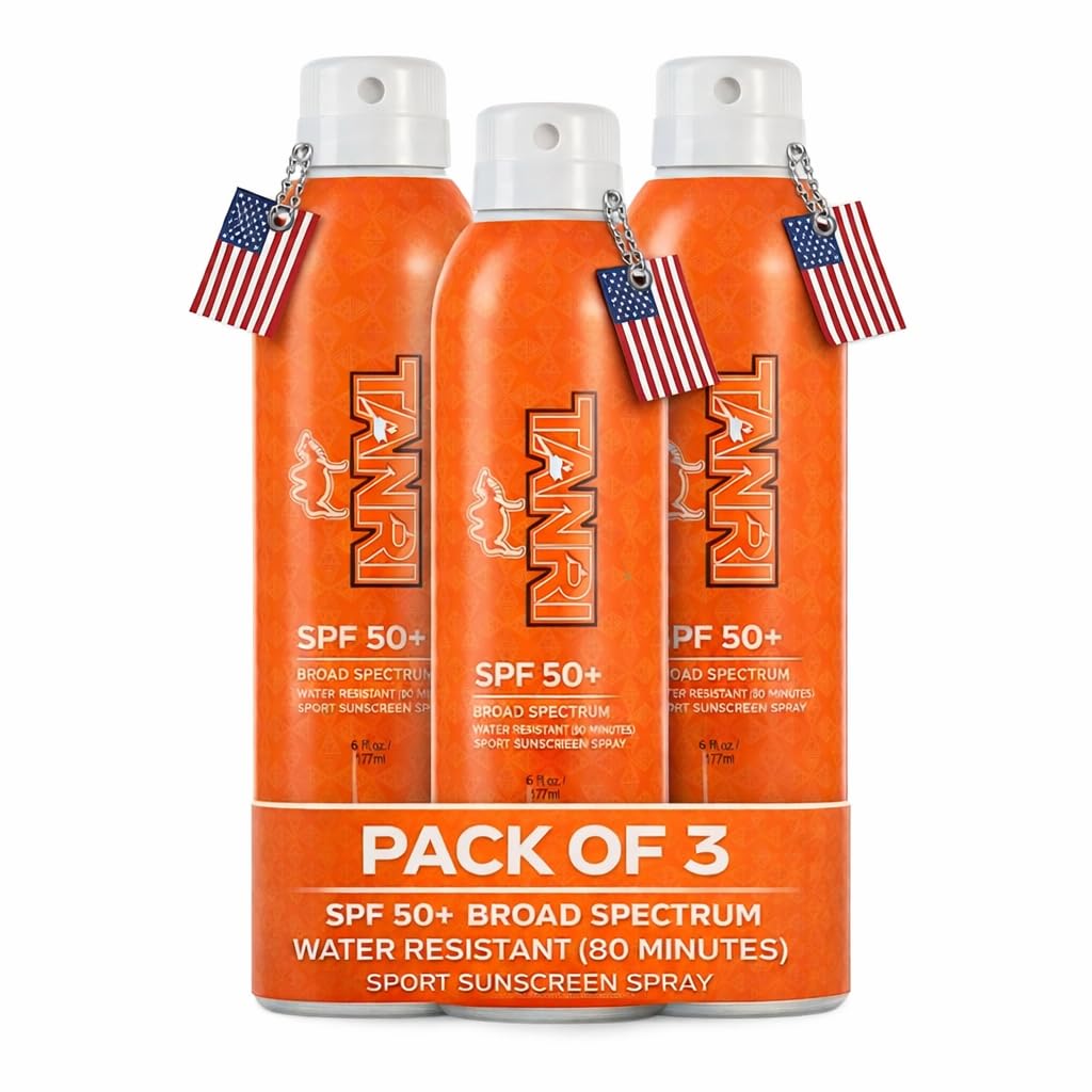 Tanri Sunscreen SPF 50+ Spray for Face & Body | Hawaii 104 Reef Act Compliant | Made in USA | Reef Safe Sunscreen Travel Size | Broad Spectrum UVA/UVB | Hydrating, Water Resistant | 6 fl oz (3-Pack)