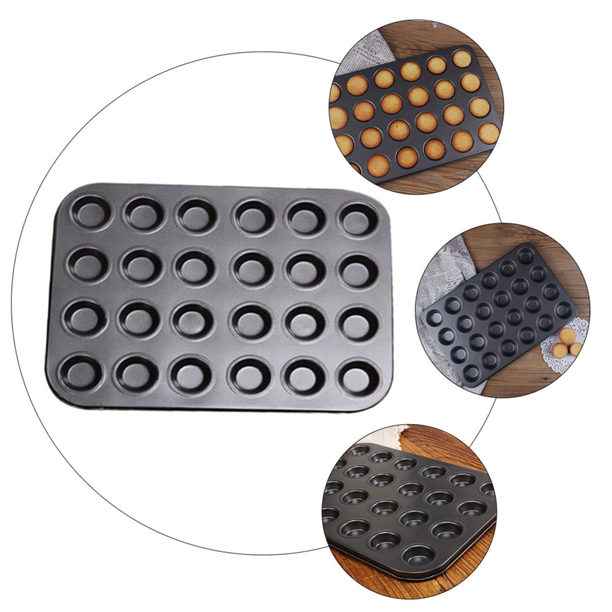 LABRIMP Moldes Antiadherentes para Muffins y Pudín 24 Cavidades Mini, Acero Carbono Revestido, Distribución Uniforme del Calor, Aptos para Repostería Casera, Set 2 Piezas