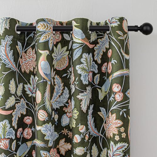 Image of MYSKY HOME Floral Blackout Curtains & Drapes 95 inch Curtains 2 Panel Set for Living Room Bedroom Vintage Farmhouse Thermal Insulated Privacy Protect Curtain with Pattern Bird Printed, 52 inch, Green