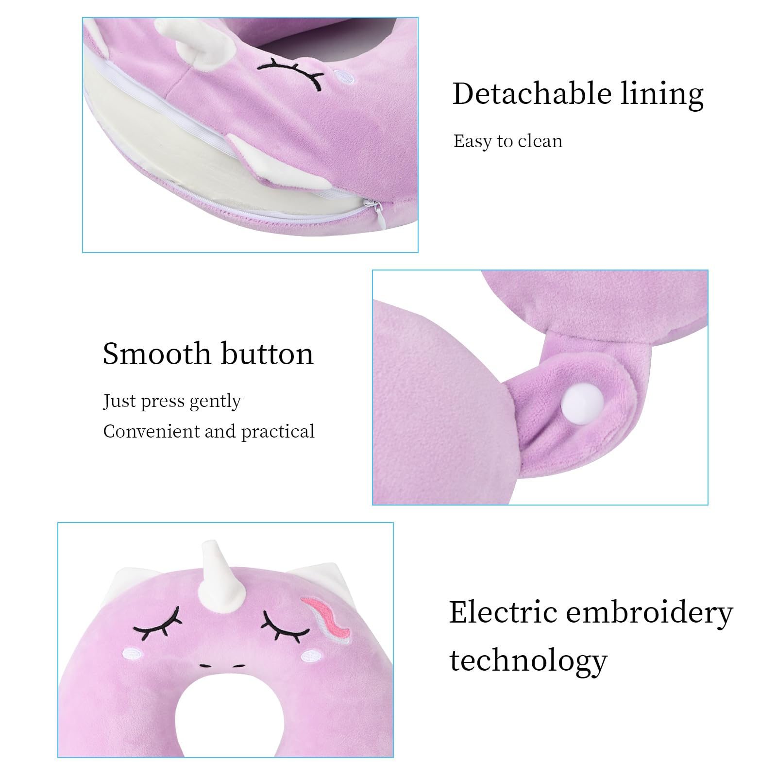 Coussin de Voyage Enfant Oreiller de Voyage, Coussin de Nuque Licorne en Mousse à Mémoire de Forme avec Masque Oreiller Cervical AdultesOculaire Oreiller Cervical pour Voiture Avion Bureau