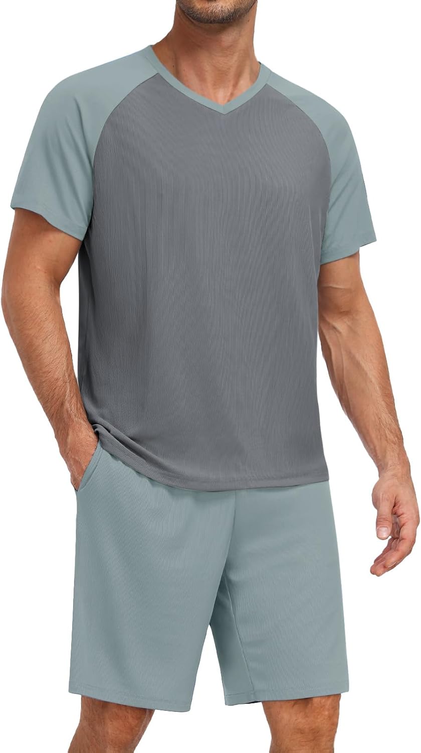 Feiersi Mens Pajama Set Summer Soft Short Sleeve Pjs Sets Lightweight Quick Dry Comfy Loungewear Sets With Pockets